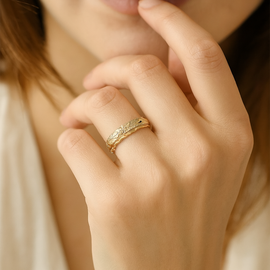 טבעת פרח זהב בהשראת העתיקות