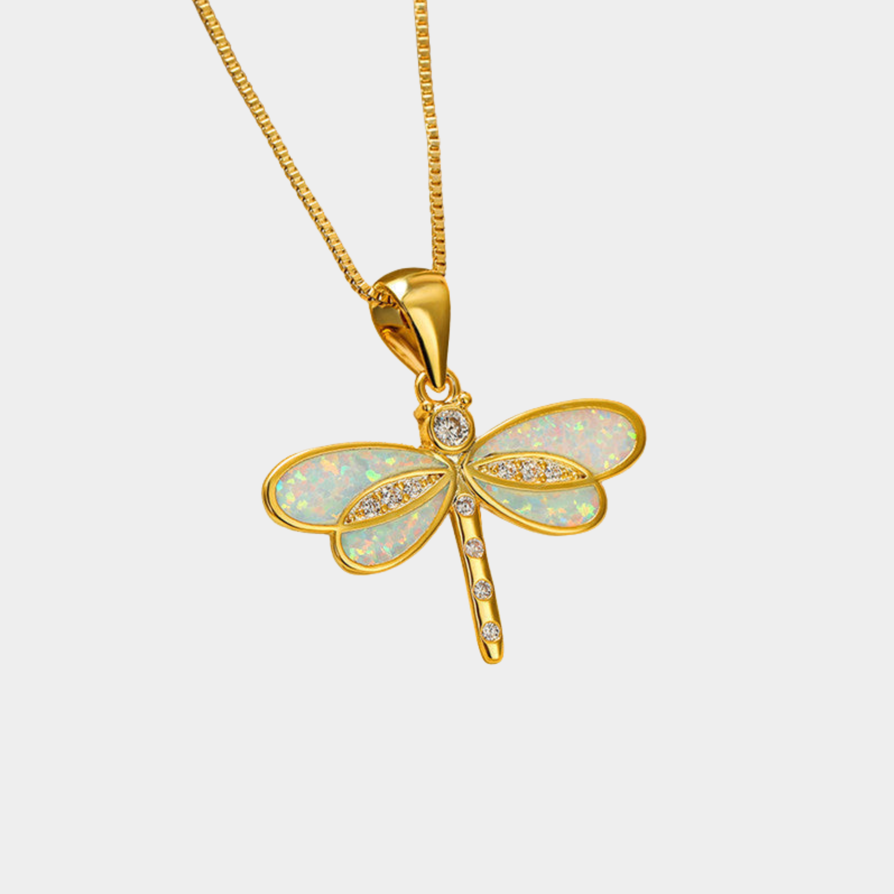 תליון צוואר בצורת פרפר בצבע זהב עם אופל