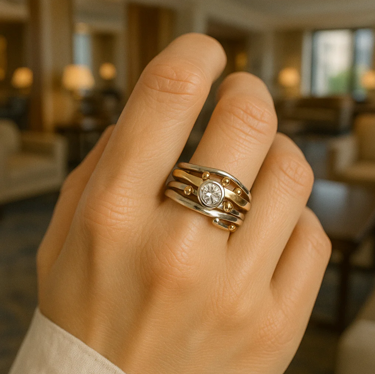 שטפנקה - טבעת זהב וינטג' עם זירקוניה מוטבעת
